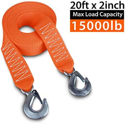 Tow Strap Heavy Duty with Hooks 2”x20’ 15, 000LB Recovery Strap 6, 8 Tons - Image 3