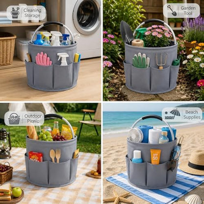 Portable Cleaning Caddy with Handle, Foldable Supply Organizer-dark Gray - Image 4