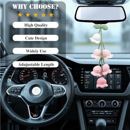 Car Mirror Hanging Accessories, Cute Bellflower Hand Knitted Car Pendant - Image 5