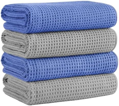 Microfiber Waffle Bath Towels, 4 Pieces, Fast Drying, Lint Free 430 GSM by Unknown