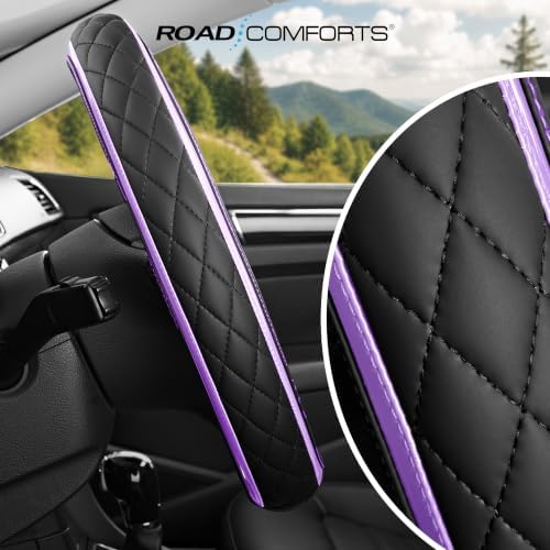 Road Comforts Leather Steering Wheel Cover – Black & Purple, Universal Fit - Image 3