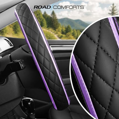 Road Comforts Leather Steering Wheel Cover – Black & Purple, Universal Fit - Image 3