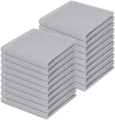 Homaxy 100% Cotton Waffle Weave Kitchen Dish Cloths 18-Pack, Light Gray by Homaxy