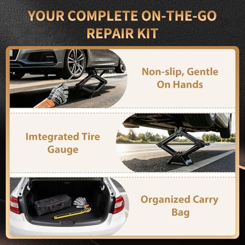 3-Ton Scissor Jack Kit, 6614 lbs Capacity, High Strength Steel, - Image 5