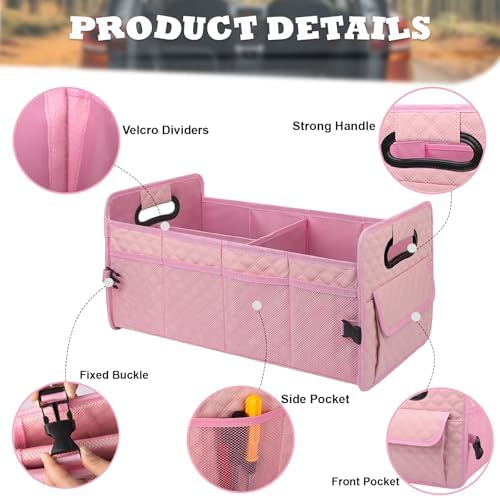 JiatuA Car Trunk Organizer for SUV, Collapsible Car Storage Organizer Pink - Image 2
