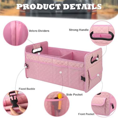 JiatuA Car Trunk Organizer for SUV, Collapsible Car Storage Organizer Pink - Image 2
