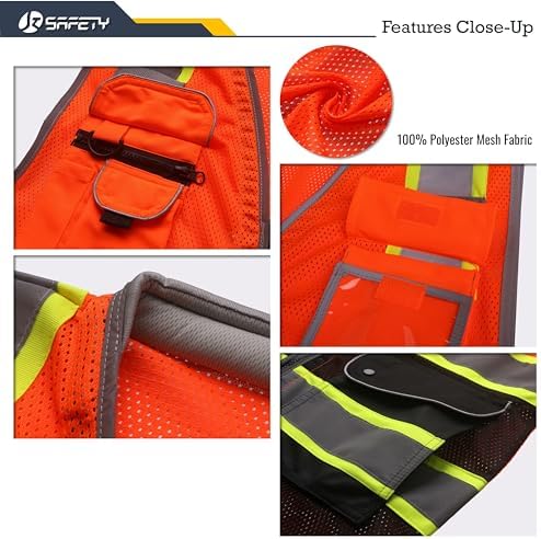 JKSafety Hi Vis Safety Vest for Men Women Cushioned Collar JK101 OBlack 3XL - Image 2