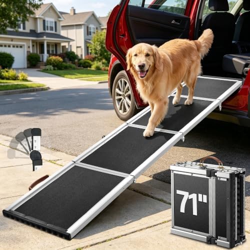71" Aluminum Alloy Dog Ramp for Car SUV Truck Side Door, Outdoor Foldable Pet by Makeyourlifeeasier