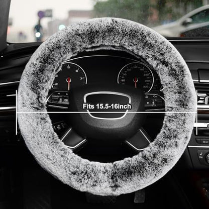 KAFEEK 16 inch Frost Fluffy Steering Wheel Cover, Large Size - Image 2
