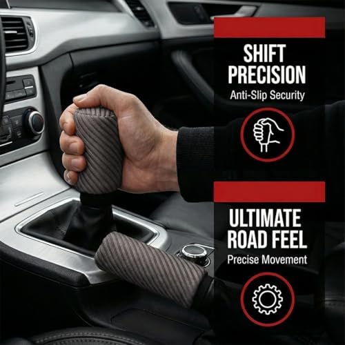 2PCS Car Gear Shift Knob and Handbrake Cover Set, Non-Slip Polyester Stick - Image 5