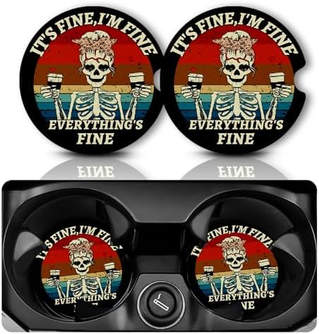 Yonlevres Car Coasters for Cup Holders, Skeleton Skull, 2 Pack by Yonlevres