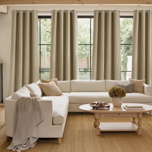 NICETOWN Short Faux Linen Oatmeal Blackout Curtains W42 by L63 - Image 4