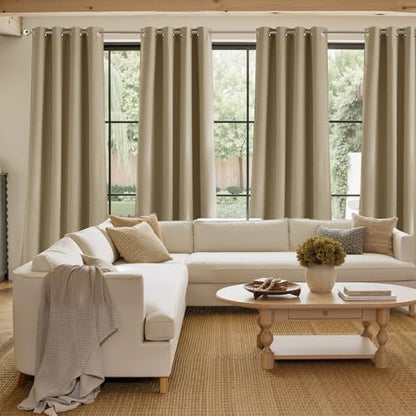 NICETOWN Short Faux Linen Oatmeal Blackout Curtains W42 by L63 - Image 4
