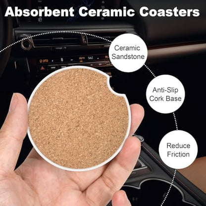 2 Pack Car Cup Holder Coaster, 2.63 inch Anti Slip Insert Absorbent Ceramic Car - Image 4