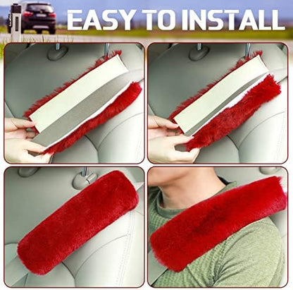 Boao 4 Pack Sheepskin Seat Belt Cover Shoulder Pad - Image 4