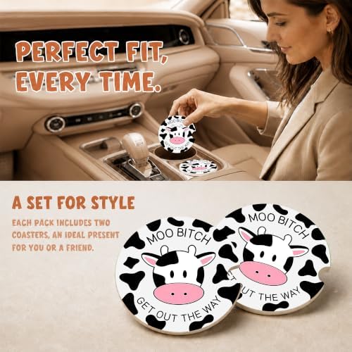 Funny Cow Car Coasters, Moo Get Out The Way Coquette Cup Holders - Image 2