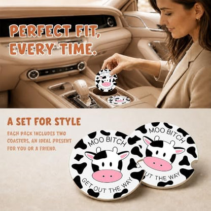 Funny Cow Car Coasters, Moo Get Out The Way Coquette Cup Holders - Image 2