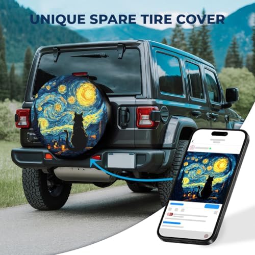 GENANY Starry Sky Cat Art Thick PVC Leather Spare Tire Cover Size 17 - Image 2