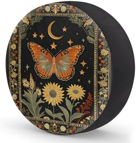 Spare Tire Cover for RV Trailer, Flower Butterfly Moon Waterproof Sun Leather - Image 2