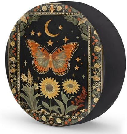 Spare Tire Cover for RV Trailer, Flower Butterfly Moon Waterproof Sun Leather - Image 2