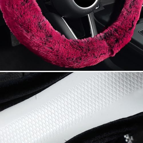 KAFEEK Fluffy Winter Steering Wheel Cover, Universal 15 Inch, Brilliant Red - Image 4