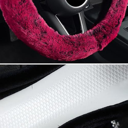 KAFEEK Fluffy Winter Steering Wheel Cover, Universal 15 Inch, Brilliant Red - Image 4