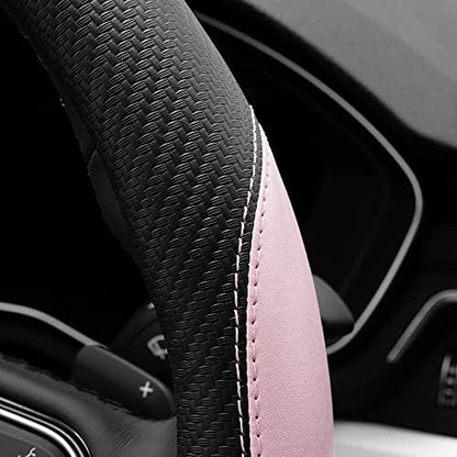 YHONGJT Soft Cute Light Pink Microfiber Leather Anti-Slip Steering Wheel Cover - Image 4