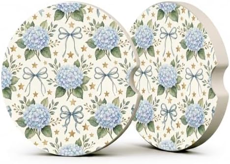 Blue Hydrangea Bow Coquette Car Coasters, Retro Floral Cup Holders by Unknown