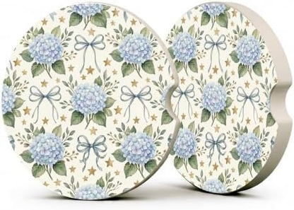 Blue Hydrangea Bow Coquette Car Coasters, Retro Floral Cup Holders by Unknown