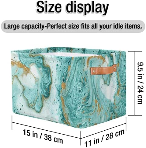 2Pack Turquoise Marble Texture Large Collapsible Storage Bins, Teal Marble - Image 2