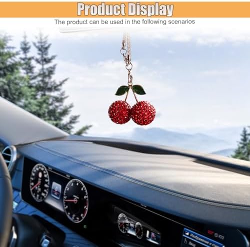 Bling Cherry Car Rear View Mirror Charm, Sparkly Rhinestones Automotive - Image 5