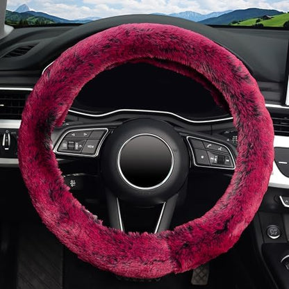 KAFEEK Fluffy Winter Steering Wheel Cover, Universal 15 Inch, Brilliant Red - Image 2