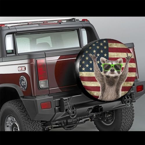 PVC Leather Spare Tire Covers for Trailers, Funny Raccoon Rock Flag USA Wheel - Image 3