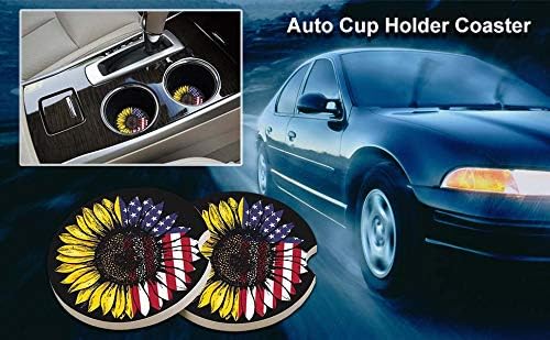 Sunflower & USA Flag 2.56" Car Coasters 2-Pack - Image 4