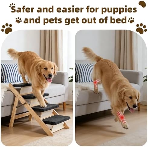 MEWANG Wood Pet Stairs, 4-Step Dog Stairs - Image 4