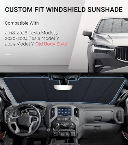 Pigenius Windshield Sunshade for Tesla Model 3 2018-2026, Model Y 2020-2025 Old - Image 2