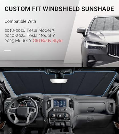 Pigenius Windshield Sunshade for Tesla Model 3 2018-2026, Model Y 2020-2025 Old - Image 2