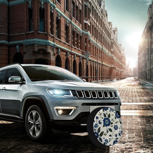Blue and Green Flowers Camper Spare Tire Cover Spring Summer Wheel Protectors - Image 4