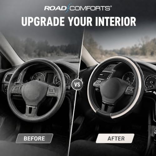 Road Comforts Leather Steering Wheel Cover – Black & Silver, Universal Fit - Image 5