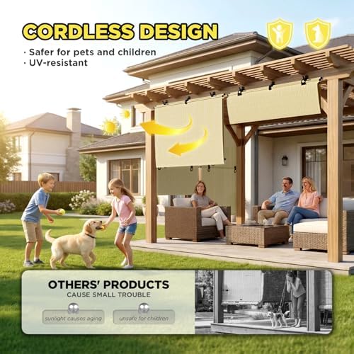 Outdoor Roller Shade 4'W x 14.5'H Cordless Shades Roll Up, Folding Exterior - Image 3