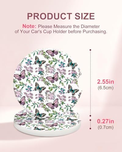 Swooflia Floral Absorbent Ceramic Car Coasters Set of 2, Cute Botanical - Image 2