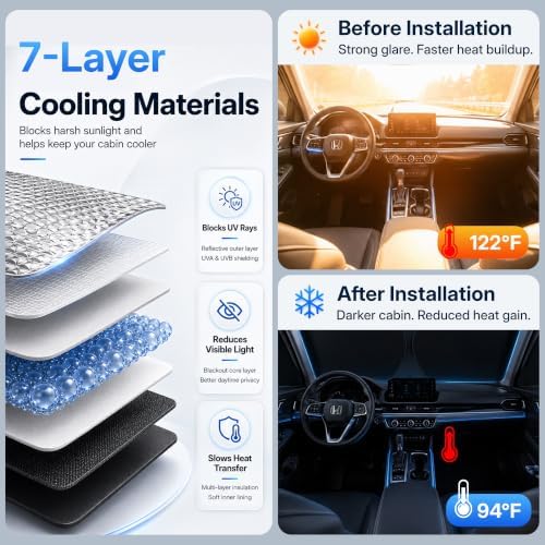 5PCS Car Window Shades for Dodge Ram 2019-2025, Full Set Windshield Side Rear - Image 3