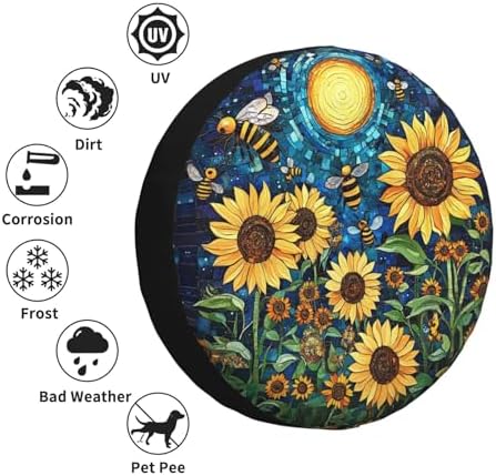 Sunflowers Bees Moon Abstact Spare Tire Cover Wheel Protectors - Image 5