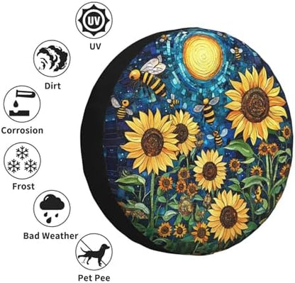Sunflowers Bees Moon Abstact Spare Tire Cover Wheel Protectors - Image 5