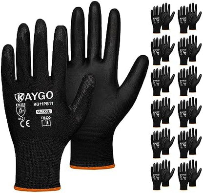 KAYGO Safety Work Gloves for Men Women, PU Coated Palm & Fingers by KAYGO