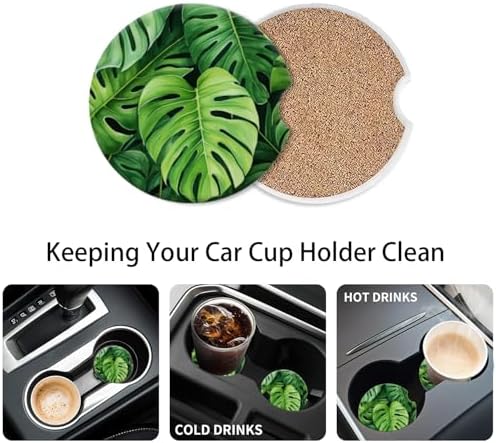 Cup Holder for Car, Tropical Leaf Pattern Ceramic Coasters Non-Slip Cup Holder - Image 6