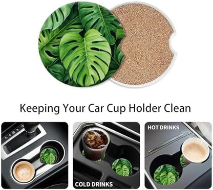 Cup Holder for Car, Tropical Leaf Pattern Ceramic Coasters Non-Slip Cup Holder - Image 6