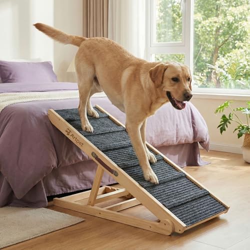 Wide Dog Ramp for Bed & Couch, Adjustable Pine Ramp for Large Dogs by Artpet