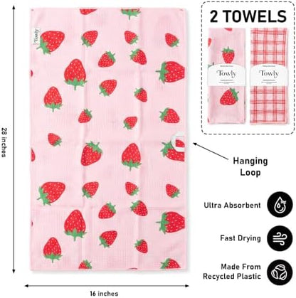 Kitchen Towels Set of 2, Double-Sided 16x28 Microfiber Waffle Weave Dish Towels - Image 2