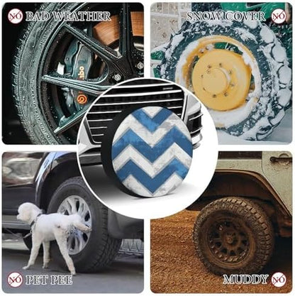 Camper Spare Tire Cover Blue and White Chevron Protectors Weatherproof - Image 7